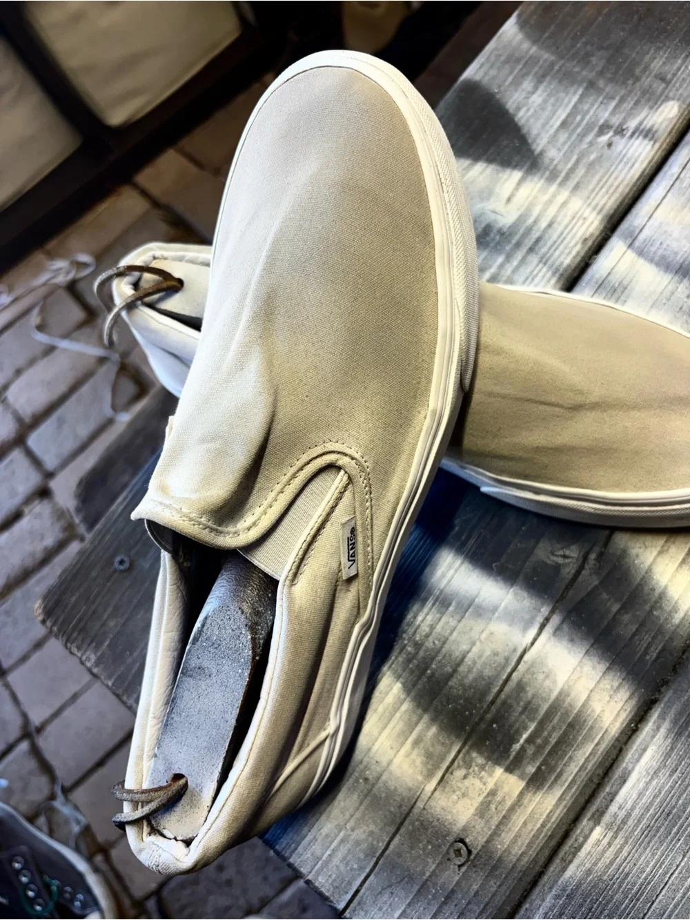 Vans slip on sneakers in cream & tan #skateboarding #slipons size Men 10